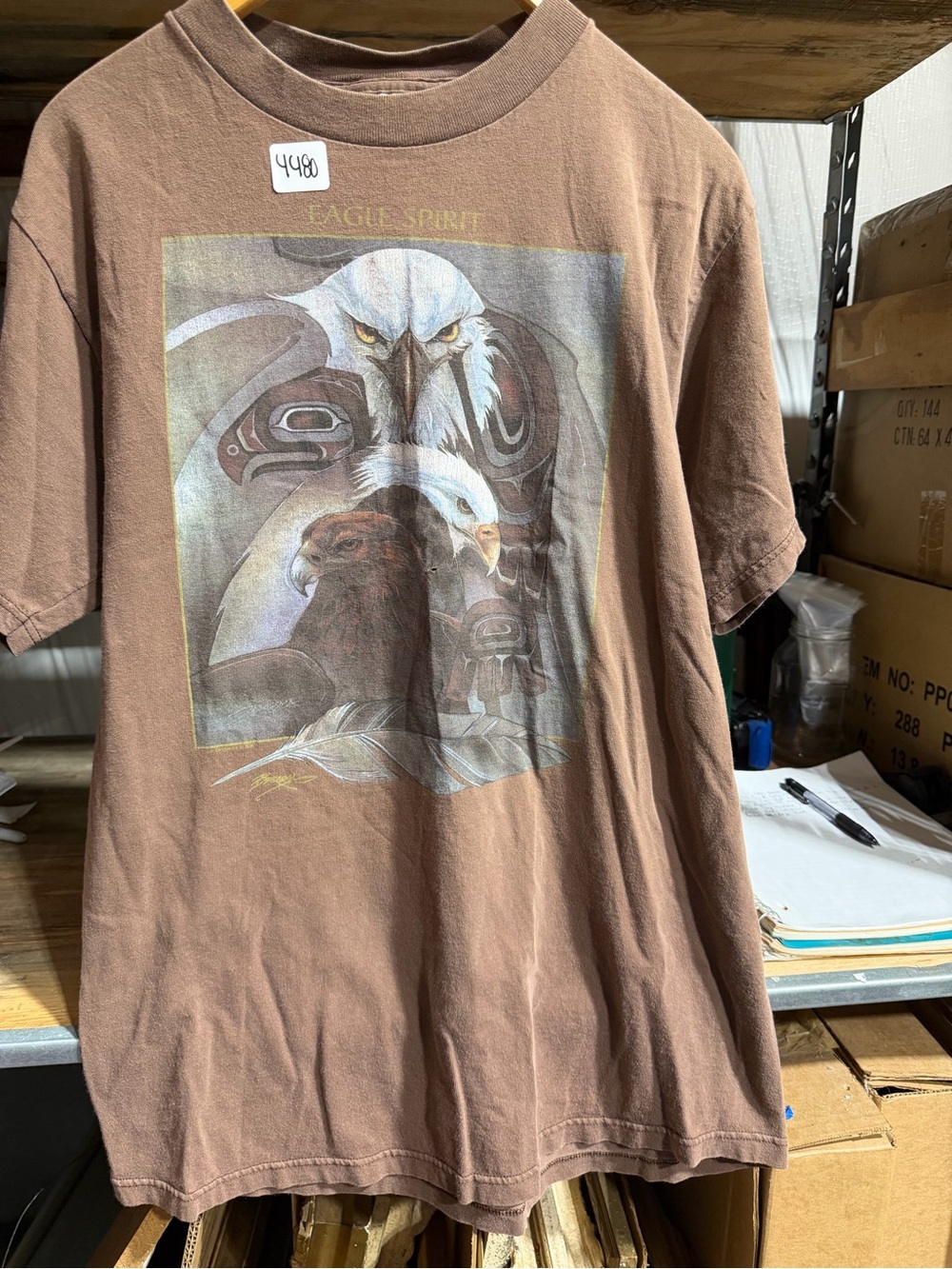 #4480-Eagle Spirit Short-Sleeve Graphic Tee - Brown